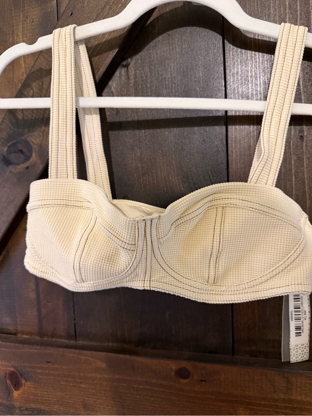 DEVON WINDSOR Cream Ribbed Bandeau Bikini with Ring Belt - Picture 3 of 12